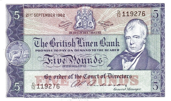 SCOTLAND 5 Pounds 1962 Pick 167 collectible banknote