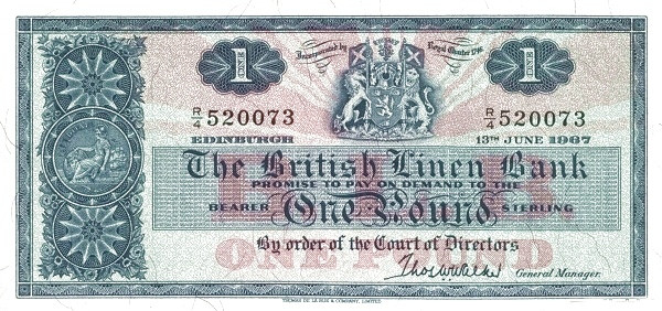 SCOTLAND 1 Pound 1967 Pick 168 collectible banknote