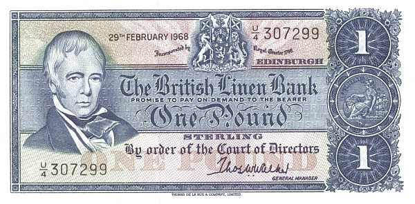 SCOTLAND 1 Pound 1968 Pick 169 collectible banknote