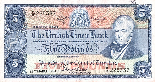 SCOTLAND 5 Pounds 1968 Pick 170 collectible banknote