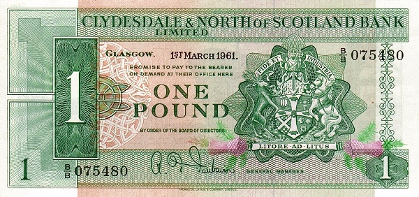 SCOTLAND 1 Pound 1961 Pick 195 collectible banknote