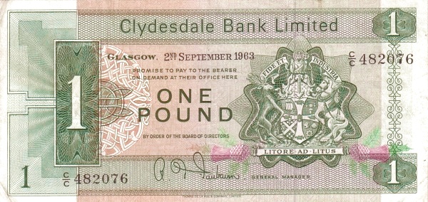 SCOTLAND 1 Pound 1963 Pick 197 collectible banknote