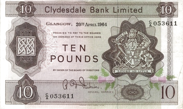 SCOTLAND 10 Pounds 1964 Pick 199 collectible banknote
