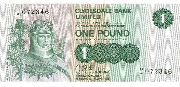 SCOTLAND 1 Pound 1971 Pick 204 collectible banknote