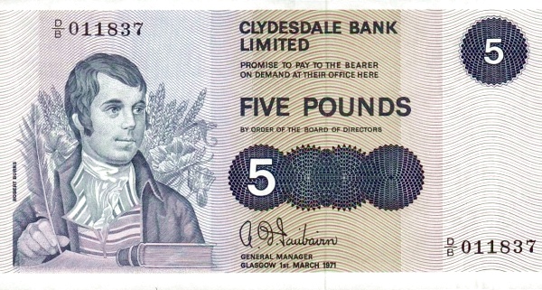 SCOTLAND 5 Pounds 1971 Pick 205 collectible banknote