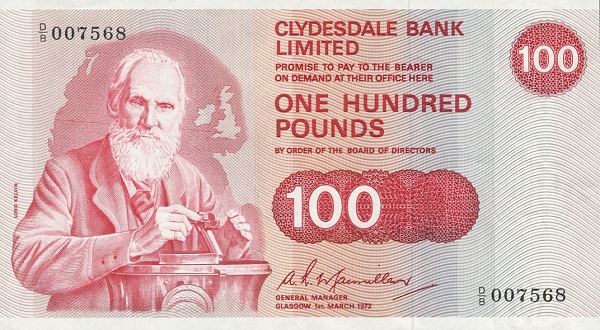 SCOTLAND 100 Pounds 1972 Pick 210 collectible banknote