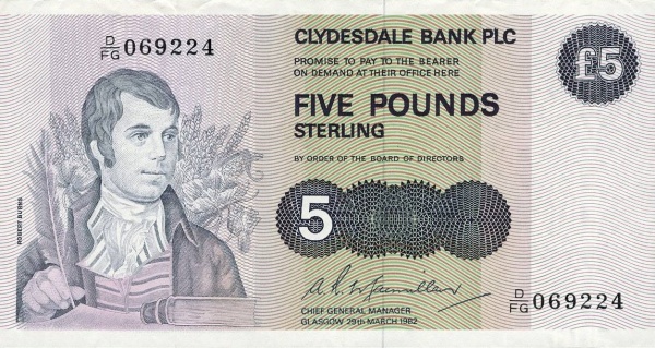 SCOTLAND 5 Pounds 1982 Pick 212 collectible banknote