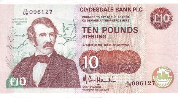 SCOTLAND 10 Pounds 1988 Pick 214 collectible banknote