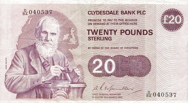 SCOTLAND 20 Pounds 1982 Pick 215 collectible banknote