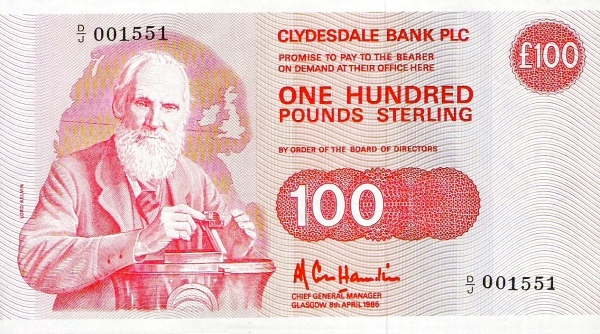 SCOTLAND 100 Pounds 1985 Pick 217 collectible banknote
