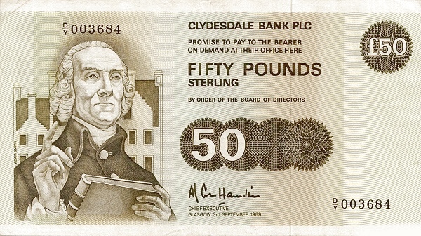 SCOTLAND 50 Pounds 1989 Pick 222 collectible banknote