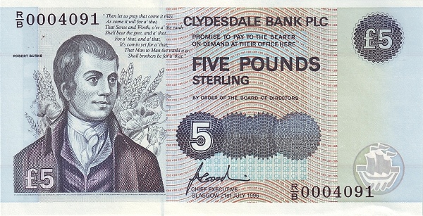 SCOTLAND 5 Pounds 1996 Pick 224 collectible banknote