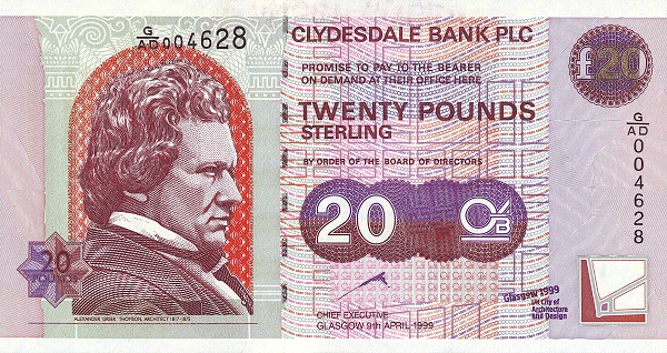 SCOTLAND 20 Pounds 1999 Pick 229 collectible banknote