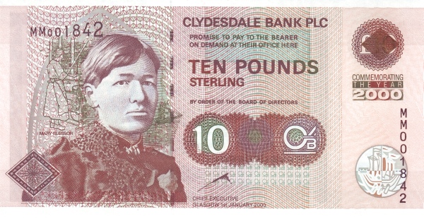 SCOTLAND 10 Pounds 2000 Pick 229A collectible banknote