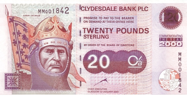 SCOTLAND 20 Pounds 2000 Pick 229B collectible banknote