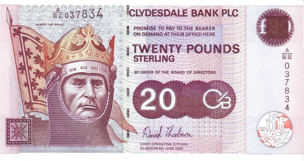 SCOTLAND 20 Pounds 2005 Pick 229F collectible banknote