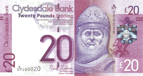 SCOTLAND 20 Pounds 2009 Pick 229K collectible banknote