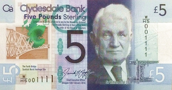 SCOTLAND 5 Pounds 2016 Pick 229O collectible banknote