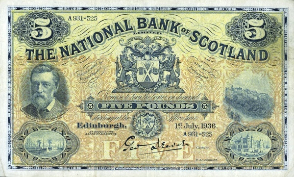 SCOTLAND 5 Pounds 1956 Pick 259 collectible banknote