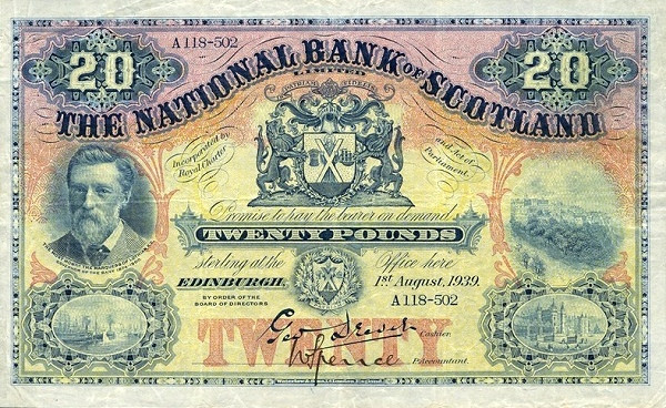 SCOTLAND 20 Pounds 1956 Pick 260 collectible banknote