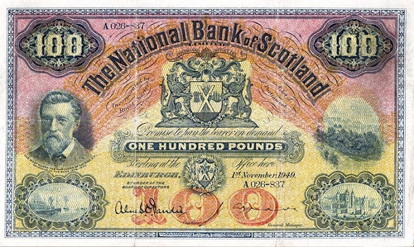 SCOTLAND 100 Pounds 1952 Pick 261 collectible banknote