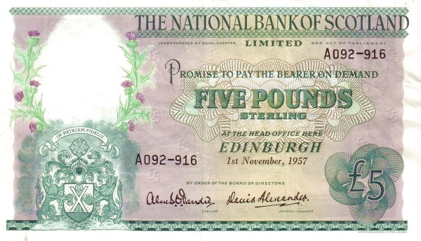 SCOTLAND 5 Pounds 1957 Pick 262 collectible banknote