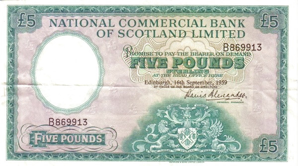 SCOTLAND 5 Pounds 1959 Pick 266 collectible banknote