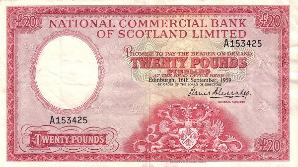 SCOTLAND 20 Pounds 1959 Pick 267 collectible banknote