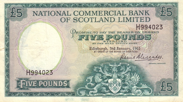 SCOTLAND 5 Pounds 1961 Pick 270 collectible banknote