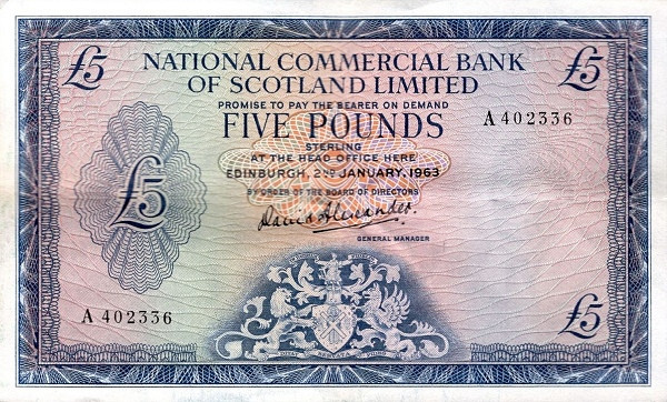 SCOTLAND 5 Pounds 1963 Pick 272 collectible banknote