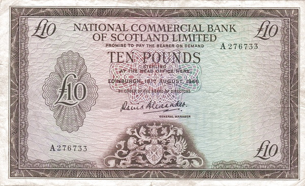 SCOTLAND 10 Pounds 1966 Pick 273 collectible banknote
