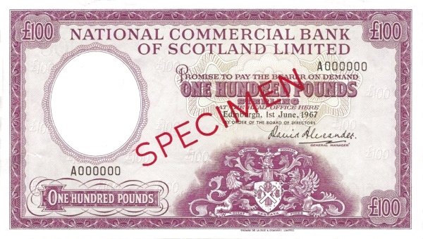 SCOTLAND 100 Pounds 1967 Pick 275B collectible banknote