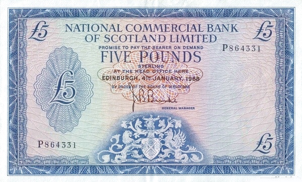 SCOTLAND 5 Pounds 1968 Pick 275 collectible banknote