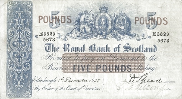 SCOTLAND 5 Pounds 1950 Pick 317 collectible banknote