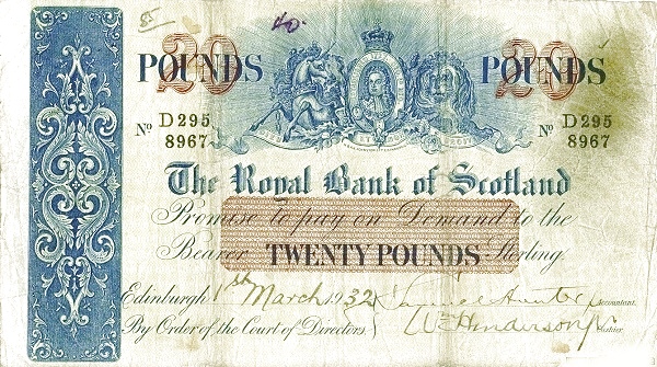 SCOTLAND 20 Pounds 1966 Pick 319 collectible banknote