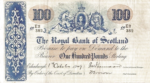 SCOTLAND 100 Pounds 1966 Pick 320 collectible banknote
