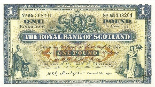 SCOTLAND 1 Pound 1955 Pick 324 collectible banknote