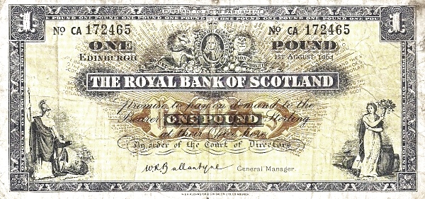SCOTLAND 1 Pound 1964 Pick 325 collectible banknote