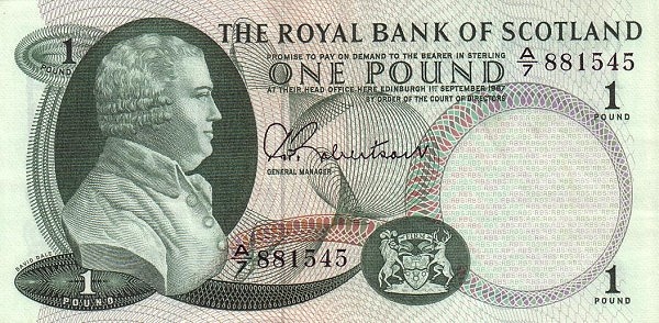 SCOTLAND 1 Pound 1967 Pick 327 collectible banknote
