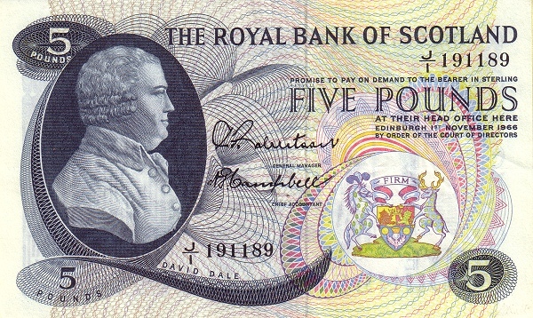 SCOTLAND 5 Pounds 1966 Pick 328 collectible banknote