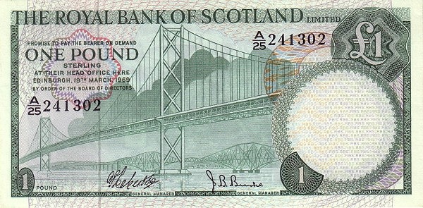SCOTLAND 1 Pound 1969 Pick 329 collectible banknote