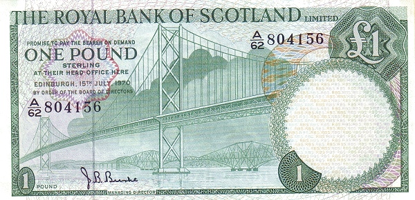 SCOTLAND 1 Pound 1970 Pick 334 collectible banknote