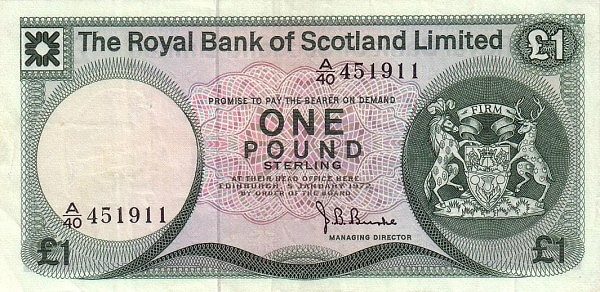 SCOTLAND 1 Pound 1972 Pick 336 collectible banknote
