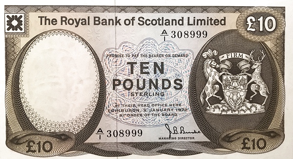 SCOTLAND 10 Pounds 1972 Pick 338 collectible banknote