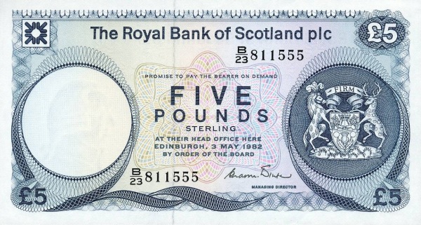 SCOTLAND 5 Pounds 1982 Pick 342 collectible banknote