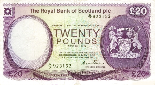 SCOTLAND 20 Pounds 1982 Pick 344 collectible banknote