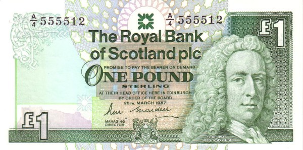 SCOTLAND 1 Pound 1987 Pick 346 collectible banknote