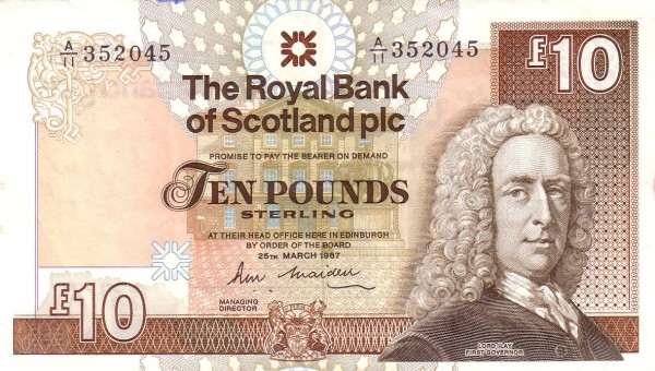 SCOTLAND 10 Pounds 1987 Pick 348 collectible banknote