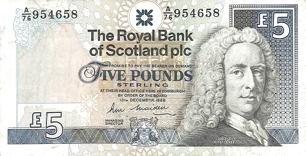 SCOTLAND 5 Pounds 1988 Pick 352 collectible banknote