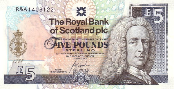 SCOTLAND 5 Pounds 2004 Pick 363 collectible banknote